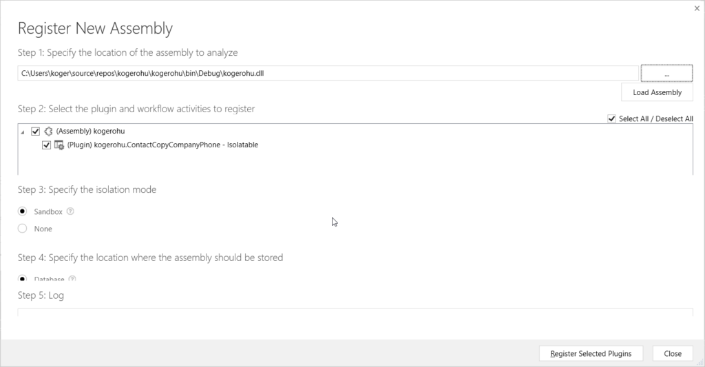 Register new assembly in Plugin Registration Tool