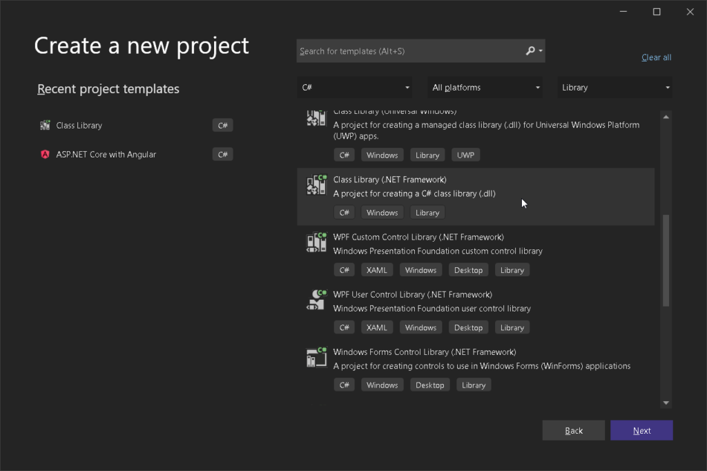Create new project in Visual Studio