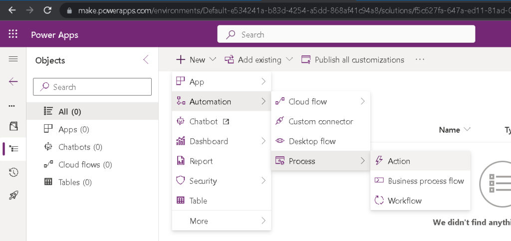 Create a new action in solution