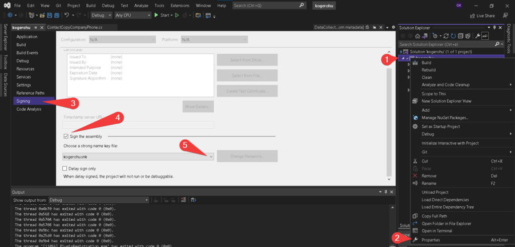 Signing assembly in Visual Studio