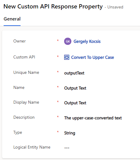 New Custom API Response Property