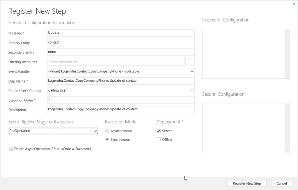 Plugin step registration